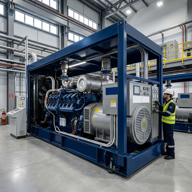 Engenheiro inspecionando gerador